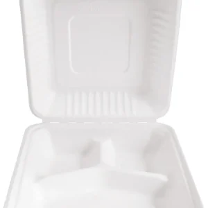 Oblíbený Menu box z cukrové třtiny 3 oddíly Nature, 22,5x20x9 cm / 1100 ml - bílá