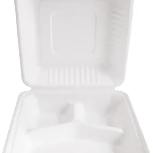 Finální Výprodej Menu box z cukrové třtiny 3 oddíly Nature, 23x23x8,5 cm / 1350 ml - bílá