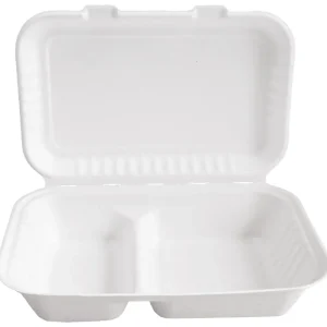 Levný Menu box z cukrové třtiny 2 oddíly Nature, 24,5x16x6,8 cm / 1000 ml - bílá