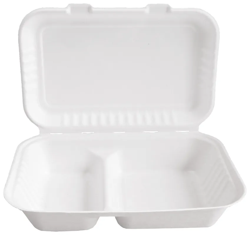 Levný Menu box z cukrové třtiny 2 oddíly Nature, 24,5x16x6,8 cm / 1000 ml - bílá
