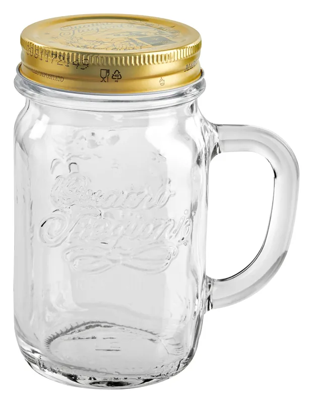 Hrnek s ouškem a víčkem Siny, 480 ml - průhledná Oblíbený
