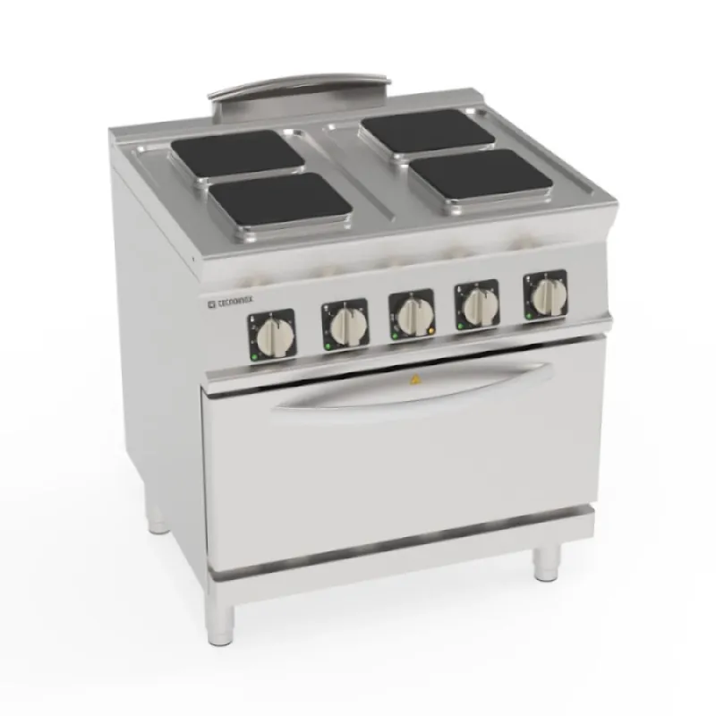 Elektrický sporák pro gastronomii, 4 plotýnky s troubou GN1/1 TECNOINOX 716086 (mm) Expresní Doručení