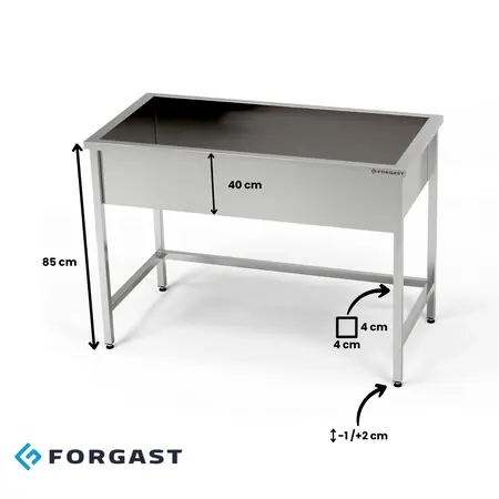 Nová Kolekce Nerezové jednokomorové umyvadlo (hloubka 40 cm) 120x70x85 cm FORGAST (mm)