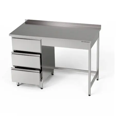 Nerezový pracovní stůl s blokem zásuvek 230x70x85 cm FORGAST (mm) Autentický