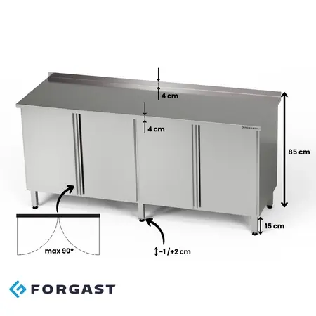 Nerezový pracovní stůl se 2 skříňkami 250x60x85 cm FORGAST (mm) Dokud Zásoby Vydrží