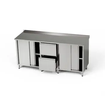 Přímo Od Výrobce Nerezový pracovní stůl se 2 skříňkami a 2 zásuvkami 270x60x85 cm FORGAST (mm)
