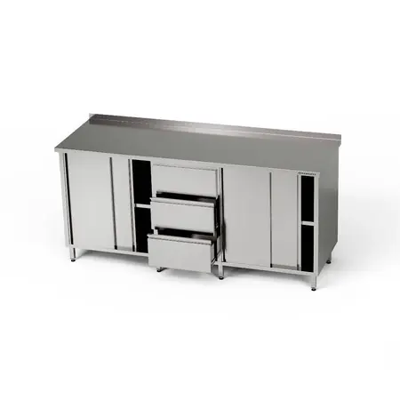 Koupit Online Nerezový pracovní stůl se 2 skříňkami a 3 zásuvkami 240x70x85 cm FORGAST (mm)