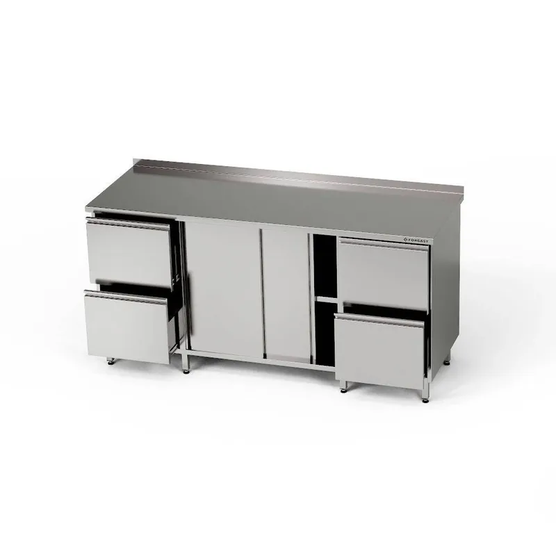Expresní Doručení Nerezový pracovní stůl se skříňkou a 2 bloky po 2 zásuvkách 210x70x85 cm FORGAST (mm)
