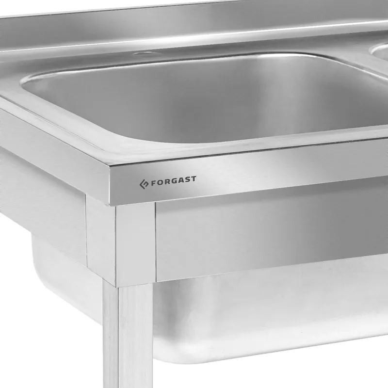 Nerezový stůl s dvoukomorovým dřezem s policí 100x60x85 se šrouby FORGAST FG15339 (mm) Cenově Výhodný