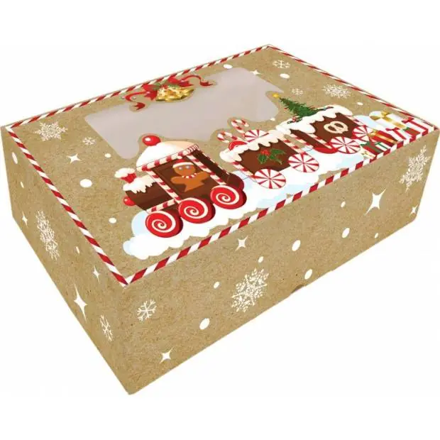 Krabička na cukroví skládací s okénkem 25x15x7cm 1ks vánoční vláček Kup Teď