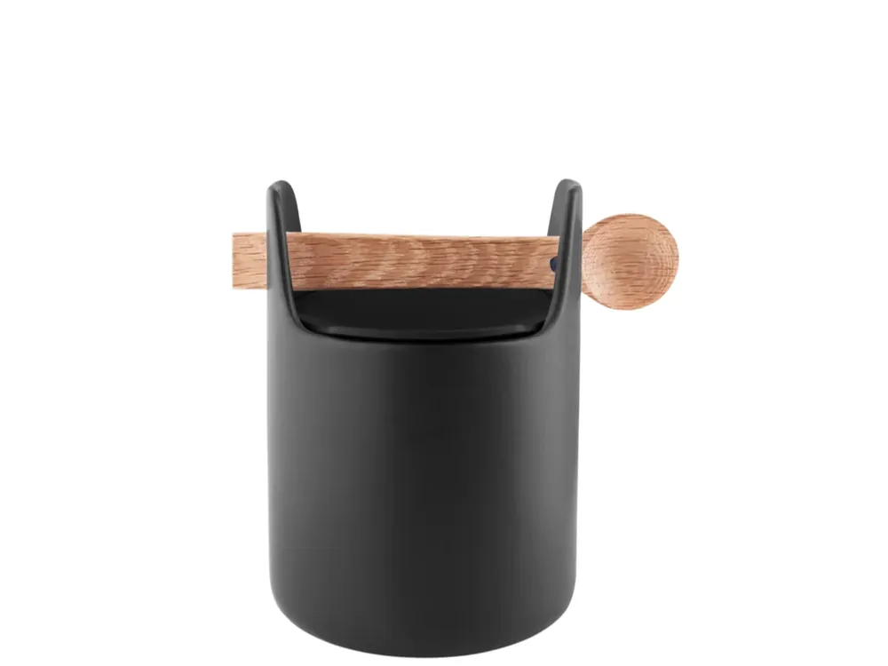 Úložná dóza s dřevěnou lžičkou Toolbox Black - 15 cm Sleva