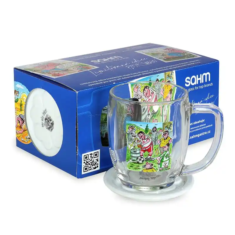 Džbánek s porcelánovými podtácky VIENNA 0,5 l, fotbalový design, průhledný, 2 ks Dokud Zásoby Vydrží