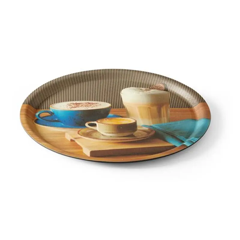 Horká Nabídka Servírovací podnos kulatý protiskluzový s potiskem tasty coffee ø38 cm, v. 1,5 cm, 460 g