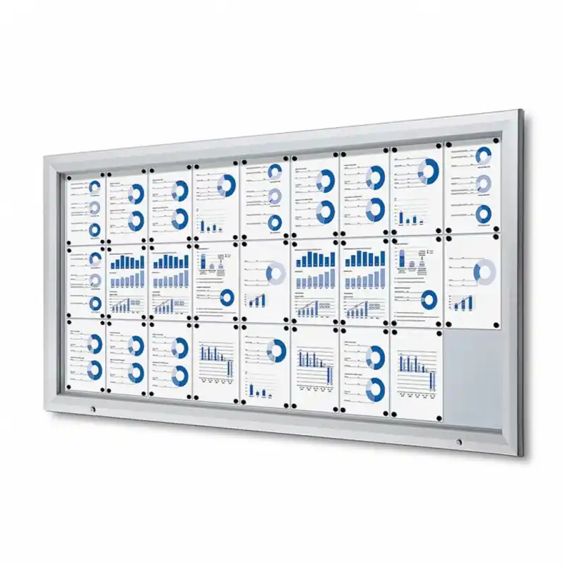 Vysoce Kvalitní Venkovní vitrína typu T A4 stříbrná 27 x A4, hliník, 106,5 x 212,5 x 4,7 cm