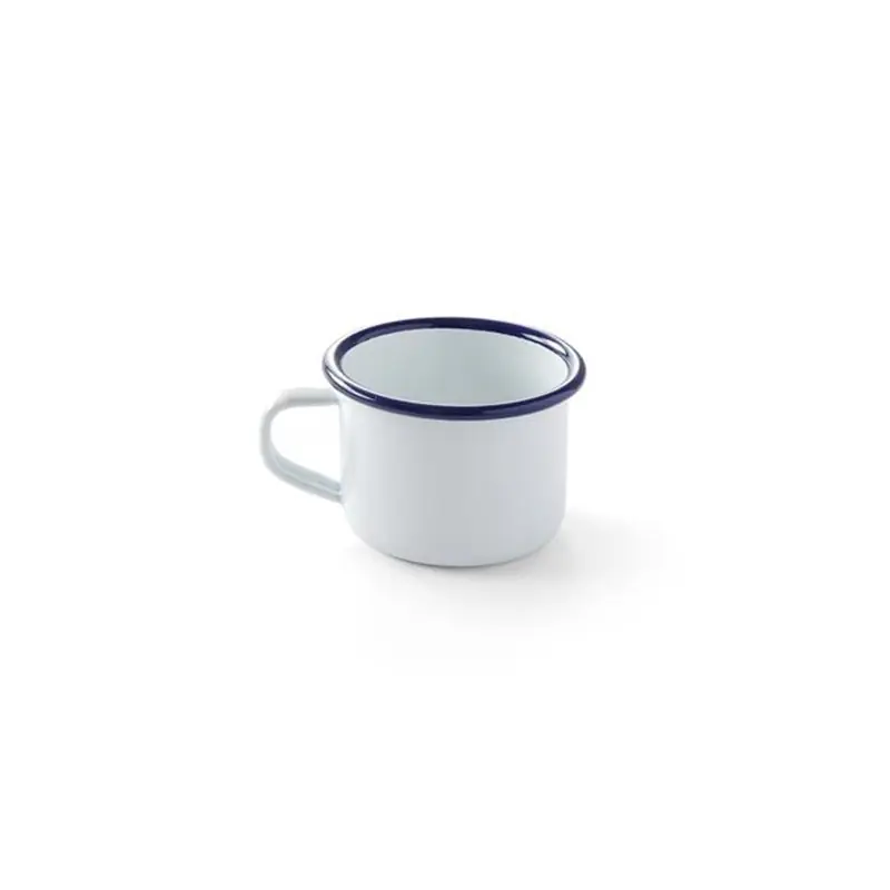 Rychlé Dodání Smaltovaný hrnek s ouškem 120 ml, pr. 7 cm, bílý s modrým okrajem