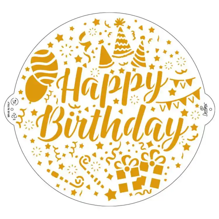 Ověřený Decora stencil kruh Happy Birthday