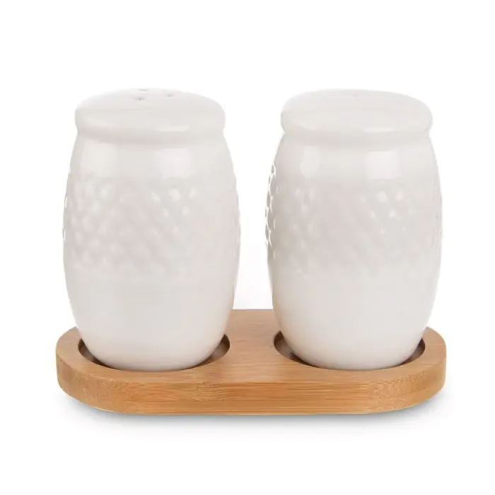 Menážka sůl/pepř, se stojánkem, porcelán/dřevo Vysoce Kvalitní