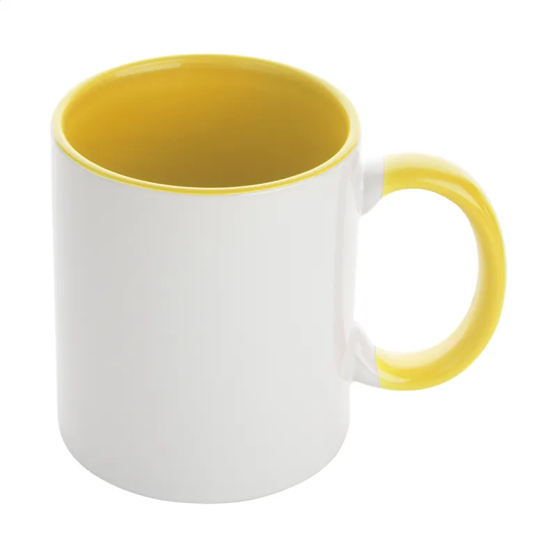 Keramický hrnek s barevným vnitřkem HARNET vhodný na sublimaci, 350 ml - bílá / žlutá Expresní Doručení