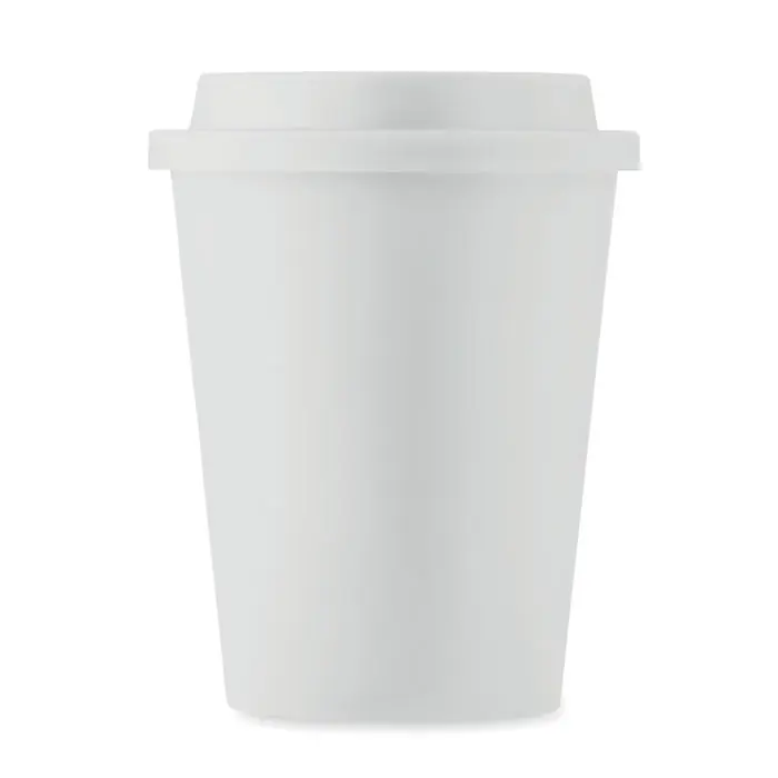 Super Cena Plastový dvoustěnný hrnek TOGO s pítkem, 300 ml - bílá