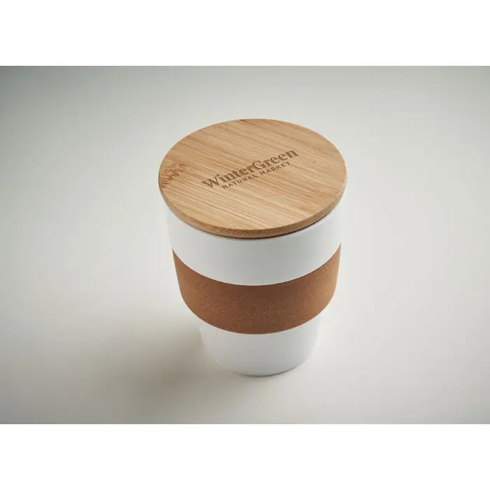 Pouze Dnes Plastový hrnek s bambusovým víčkem LAIN, 300 ml - bílá