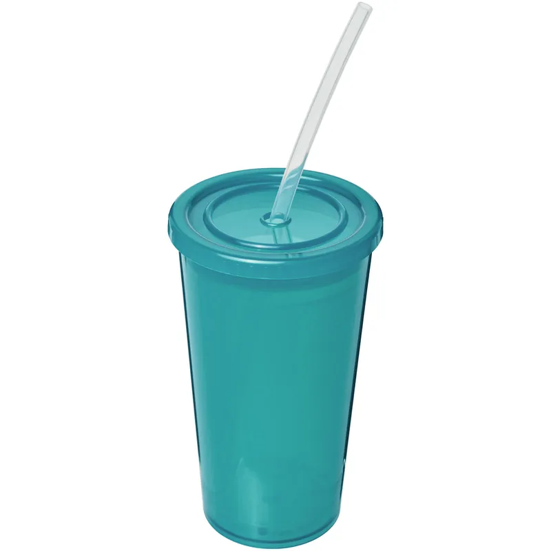 Pouze Dnes Plastový dvouplášťový kelímek ABED se slámkou, 350 ml - light blue