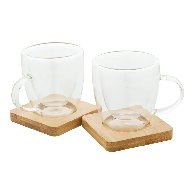 Sada skleněných šálků na espresso MOCABOO, 90 ml - transparentní / přírodní Sleva