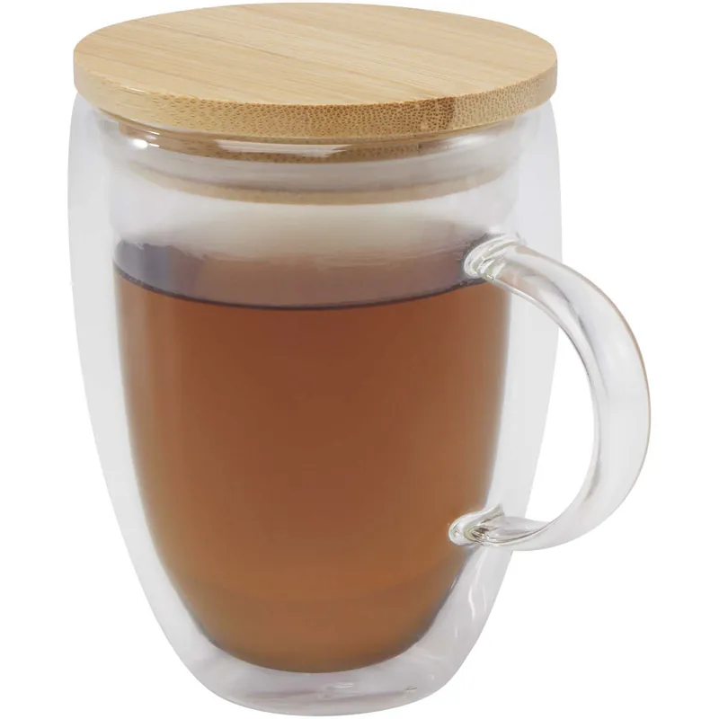 Karafa Seasons Skleněný hrnek Leona s objemem 350 ml a bambusovým víčkem Transparent clear Cenová Bomba