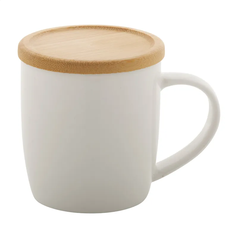 Nejprodávanější Porcelánový hrnek HESTIA s bambusovým víčkem, 320 ml - bílá / přírodní