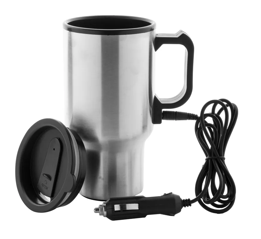 Ohřívací kovový termohrnek CABOT s plastovým víčkem, 450 ml - stříbrná Speciální Cena
