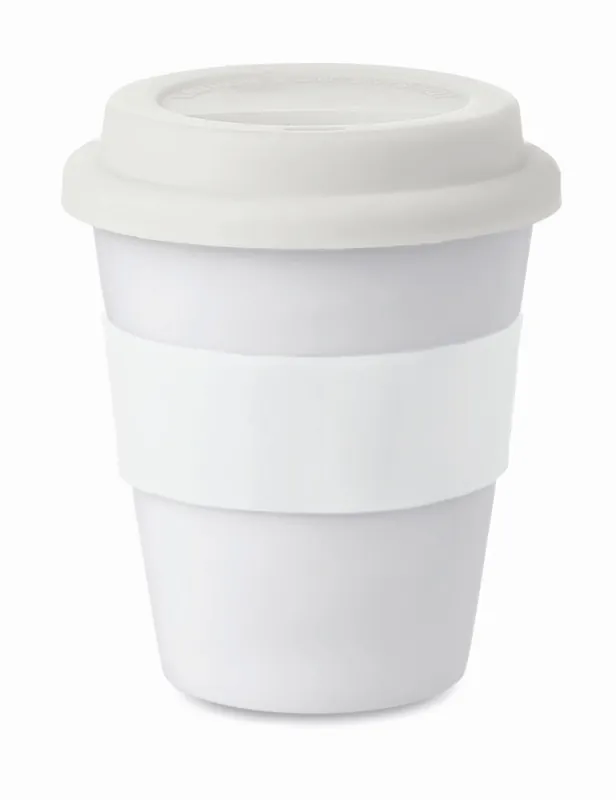Akční Nabídka Kelímek se silikonovým úchopem a víčkem, 350 ml, bílý