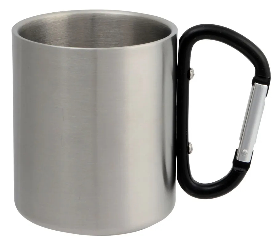 Přímo Od Výrobce Dvojstěnný stříbrný hrnek s barevným uchem, objem 220 ml, černá