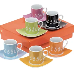 Super Cena Espresso sada, 6 barevných šálků s podšálky