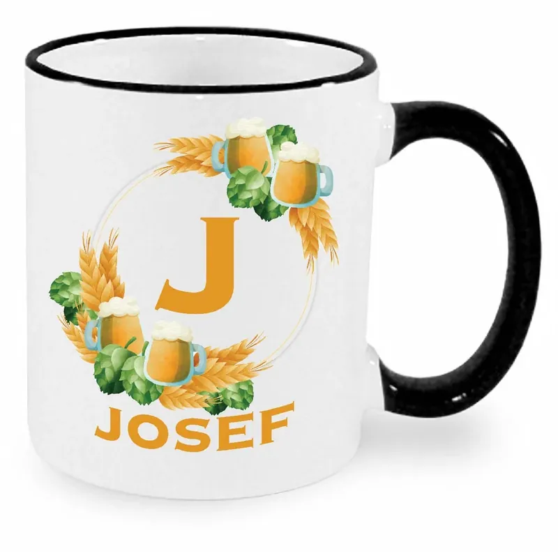 Vysoce Kvalitní Hrnek - Pivní věnec s monogramem a jménem Josef