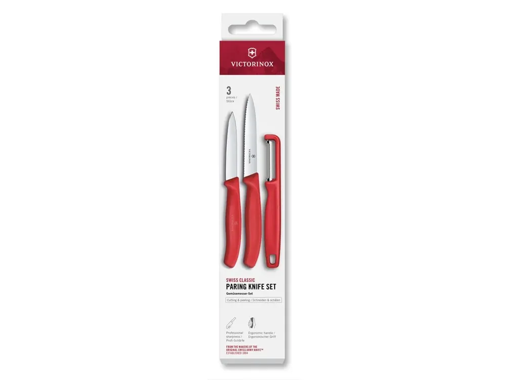 Sada nožů na loupání se škrabkou Victorinox Swiss Classic 3 ks červená v krabičce VICTORINOX Koupit Online