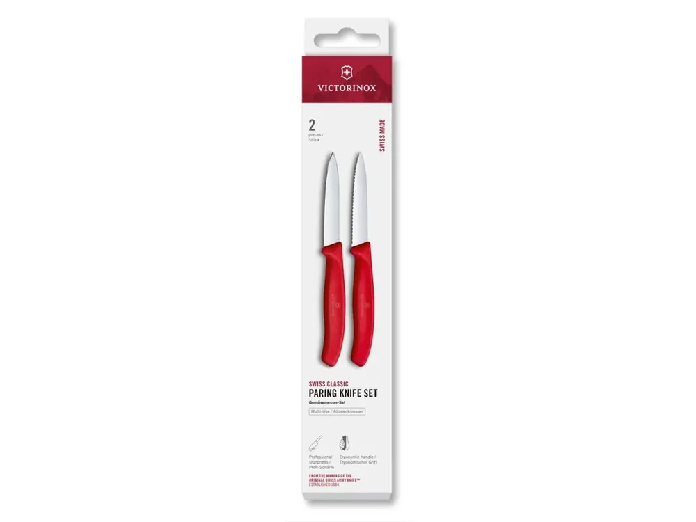 Akční Nabídka Sada nožů na loupání Victorinox Swiss Classic 2 ks 8 cm rovné/vroubkované špičaté ostří červené VICTORINOX