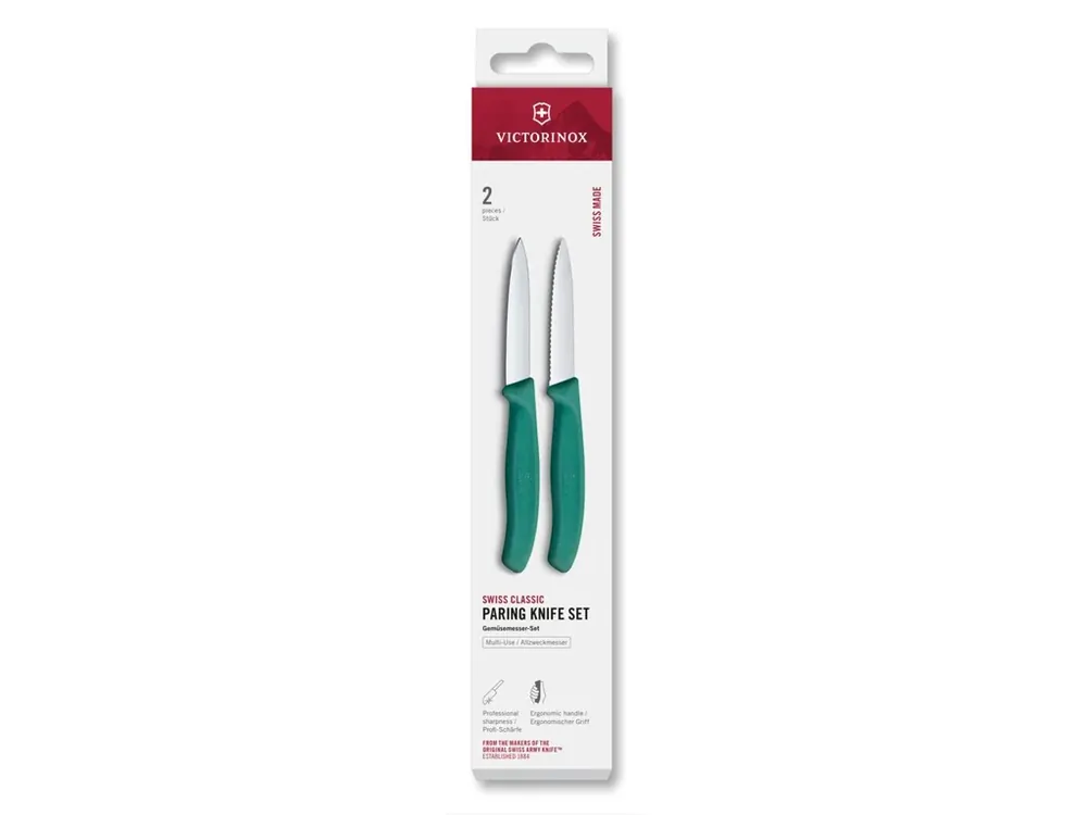 Víkendová Akce Sada nožů na loupání Victorinox Swiss Classic 2 ks 8 cm rovné/vroubkované špičaté ostří zelená VICTORINOX