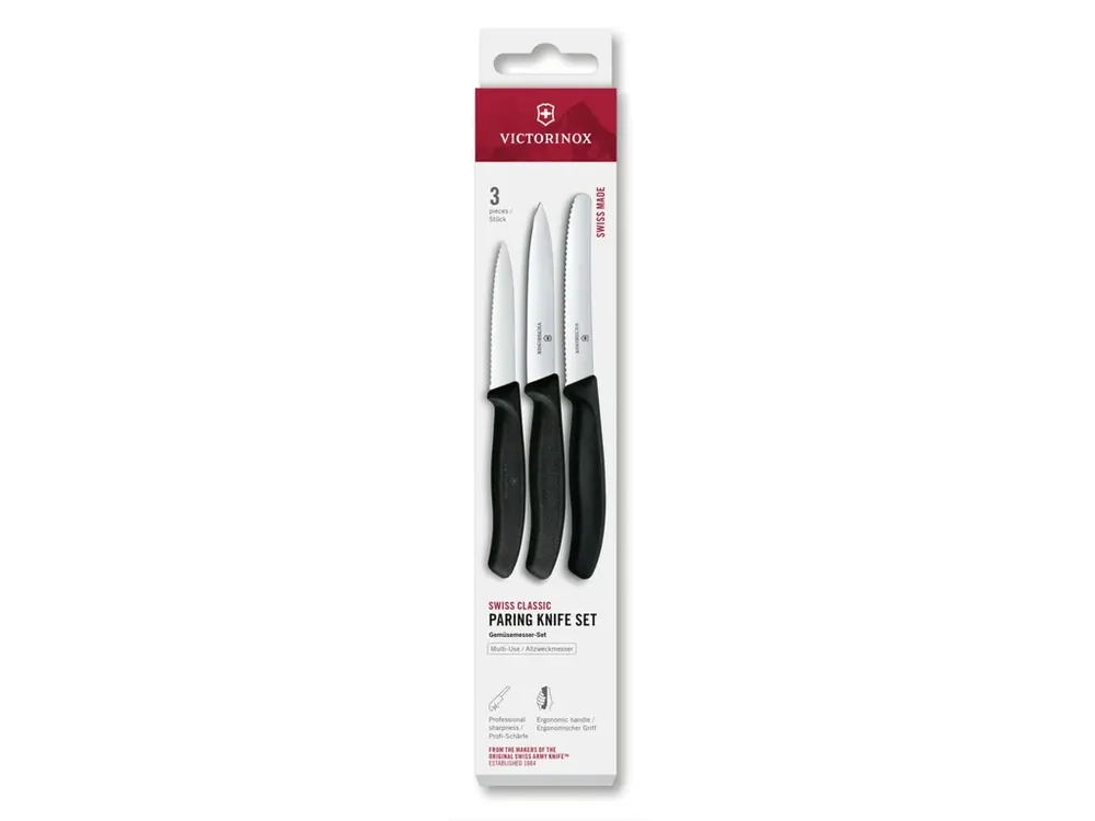 Sada nožů na loupání Victorinox Swiss Classic 3 ks rovné/vroubkované ostří černé VICTORINOX Akční Cena