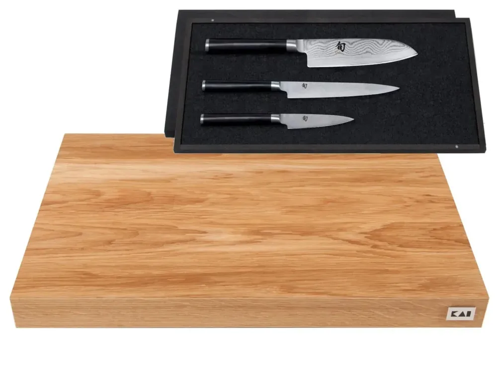 Sada kuchyňského prkénka a třech japonských nožů Kai SHUN CLASSIC Kai Speciální Cena