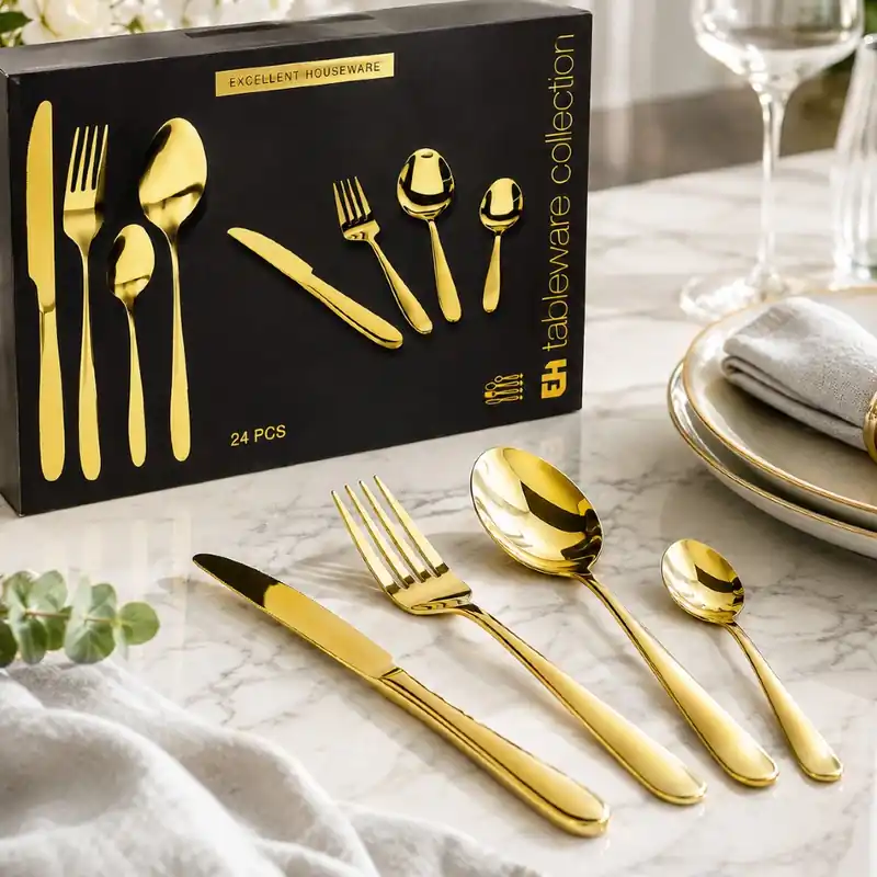EXCELLENT HOUSEWARE Sada příborů nerez 24 ks ZLATÁ Hit Sezóny