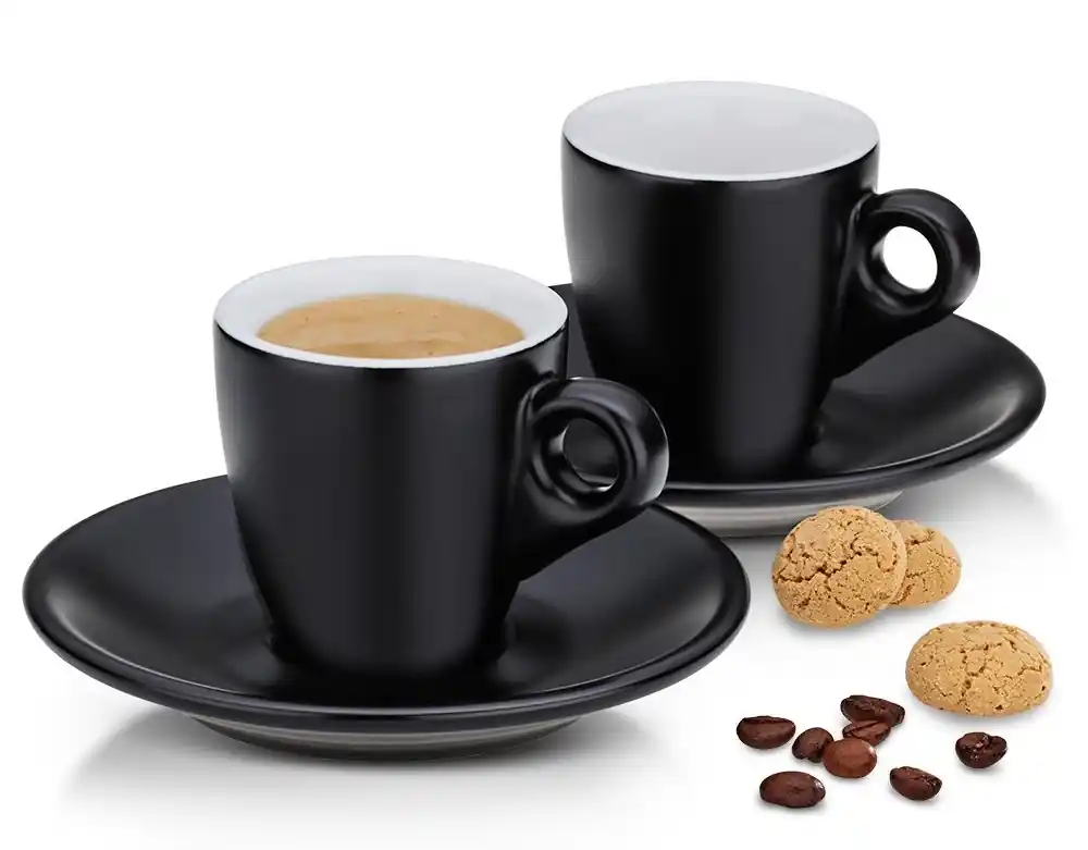 KELA Hrnek na espresso s podšálkem sada 4 ks MATTIA černá Nízká Cena