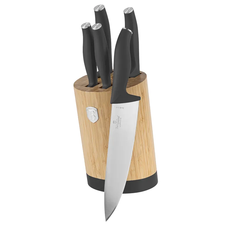Vysoce Kvalitní BERLINGERHAUS Sada nožů se stojanem BAMBOO 6 ks Antracit Collection