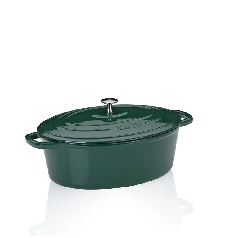Novinka KELA Pekáč litinový s poklicí Calido oválný smaragdově zelená 33x26x12cm 6l