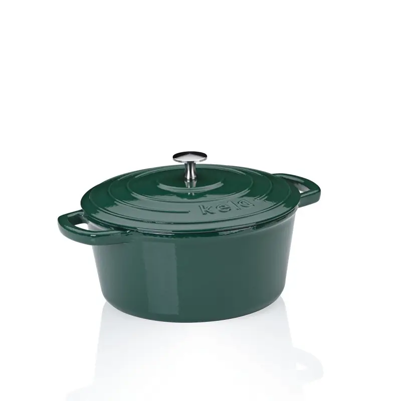 Nejlepší Volba KELA Pekáč litinový s poklicí Calido kulatý smaragdově zelená 24x12 cm 3,8l