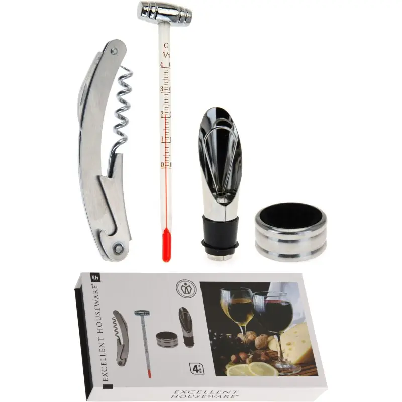 EXCELLENT HOUSEWARE Otvírák na víno s příslušenstvím nerez ocel 4 ks Akční Nabídka